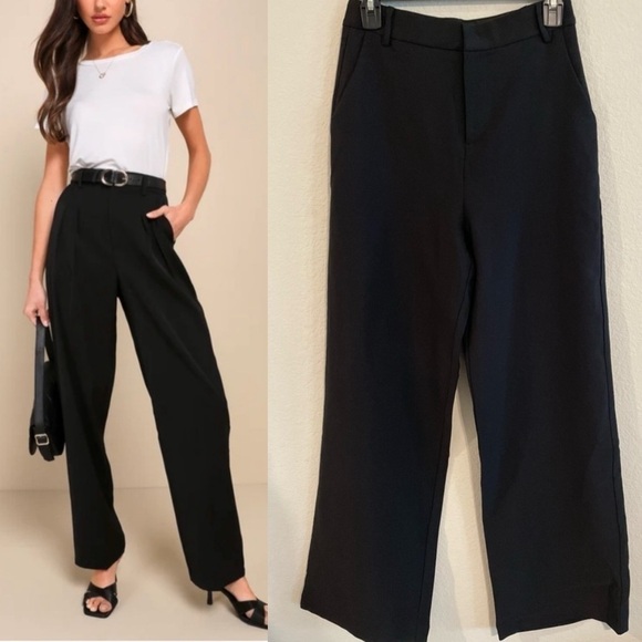 LuLu’s Women’s Pants Small Black Chic Mindset Contemporary Wide-Leg Preppy - Picture 1 of 16